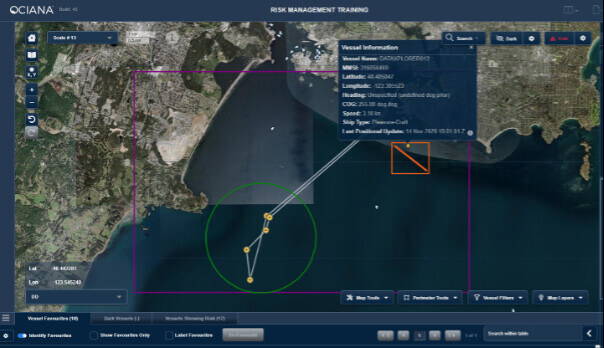 Captures d’écran OCIANA suivant la trajectoire de l’USV. Source : GSTS
